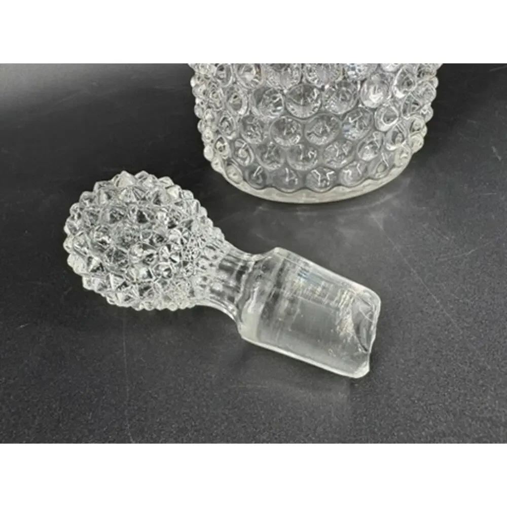 EAPG Hobnail Bullseye Glass Decanter Cruet w/ Original Pinecone Finial Stopper